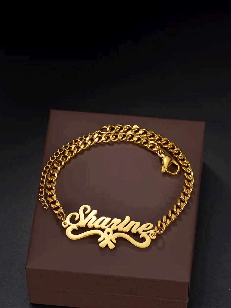 1 pieza Pulsera elegante de acero inoxidable con corazón y nombre personalizado de niña, joyería de uso diario sencilla, adecuada para todas las estaciones, accesorio multifuncional, idea de regalo - color sólido - Ver 1
