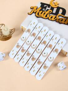 12 件斋月腕带，白金星星月亮灯笼装饰派对按扣手链，拍腕带散装手链适用于开斋节派对用品斋月卡里姆装饰 - 齋戒月主題 - 查看 4