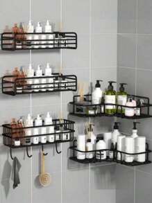 1 buc. Raft organizator de baie fără găurire, raft de depozitare pentru duș montat pe perete pentru toaletă, șampon, decor de bucătărie, casă, baie, decor de toamnă, înapoi la școală