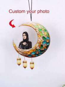 1pc Personalized Custom Ramadan Acrylic Picture Wind Chime, Ramadan Kareem & Eid Mubarak Hanging Ornament, Islamic Crescent Moon & Star Mirror Decor, No Electricity Or Battery Needed, Festive Decoration - Ramadan B Wind Chime - View 1