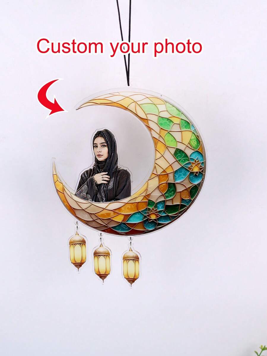 1pc Personalized Custom Ramadan Acrylic Picture Wind Chime, Ramadan Kareem & Eid Mubarak Hanging Ornament, Islamic Crescent Moon & Star Mirror Decor, No Electricity Or Battery Needed, Festive Decoration - Ramadan B Wind Chime - View 1