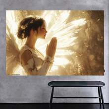 Framed Armored Figure, Ethereal Wings, Serene Expression, Majestic Wall Decor