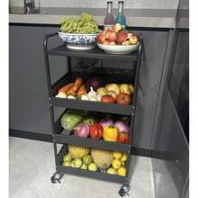 Organizador de almacenamiento metálico con 4 niveles estable y con ruedas, carrito de utilidad de gran resistencia con cubierta metálica, carrito para verduras, carrito de cocina con ruedas, carrito de almacenamiento, organizador con ruedas para despensa de cocina, decoración para exteriores
