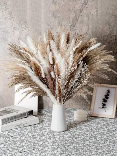 50pcs Simulation Reed Rabbit Tail Flower Cattail Dried Artificial Flower Plant Decoration Garden Living Room,Home Decoration, Room Decoration, Bedroom Decoration, Party Decoration, Wedding Deco