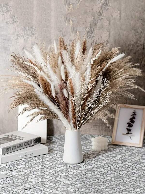 50pcs Simulation Reed Rabbit Tail Flower Cattail Dried Artificial Flower Plant Decoration Garden Living Room,Home Decoration, Room Decoration, Bedroom Decoration, Party Decoration, Wedding Deco