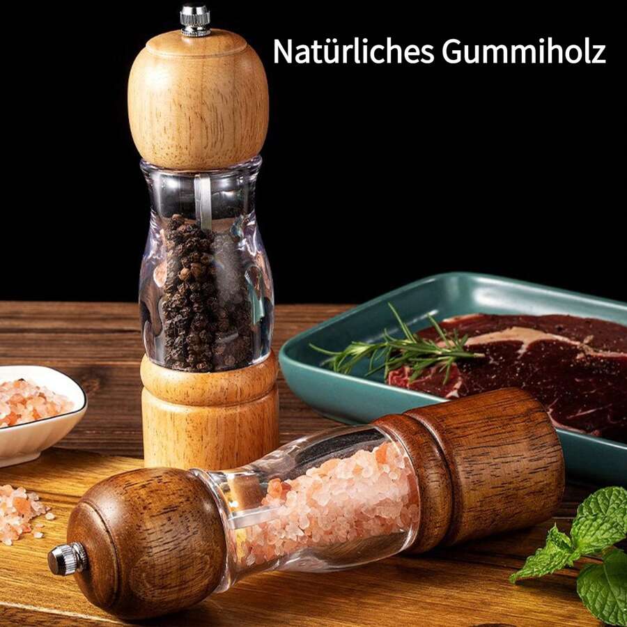 Salz und Pfeffermühle,Holz Gewürzmühle mit Keramikmahlwerk,Einstellbarer Schleifgrad,Gewürzmühlen 2er-Set,Manuelle Salzmühle,tklare Schicht