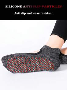 1 Pair Shiny Anti-Slip Yoga Socks With Exposed Instep, Silver Thread Silicone Sole Ballet Pilates Socks, Thin Soft Flexible Sole - Black - View 4