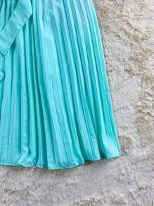 Pleated Midi Dress With Elastex Waist - 水鴨藍 - 查看 2