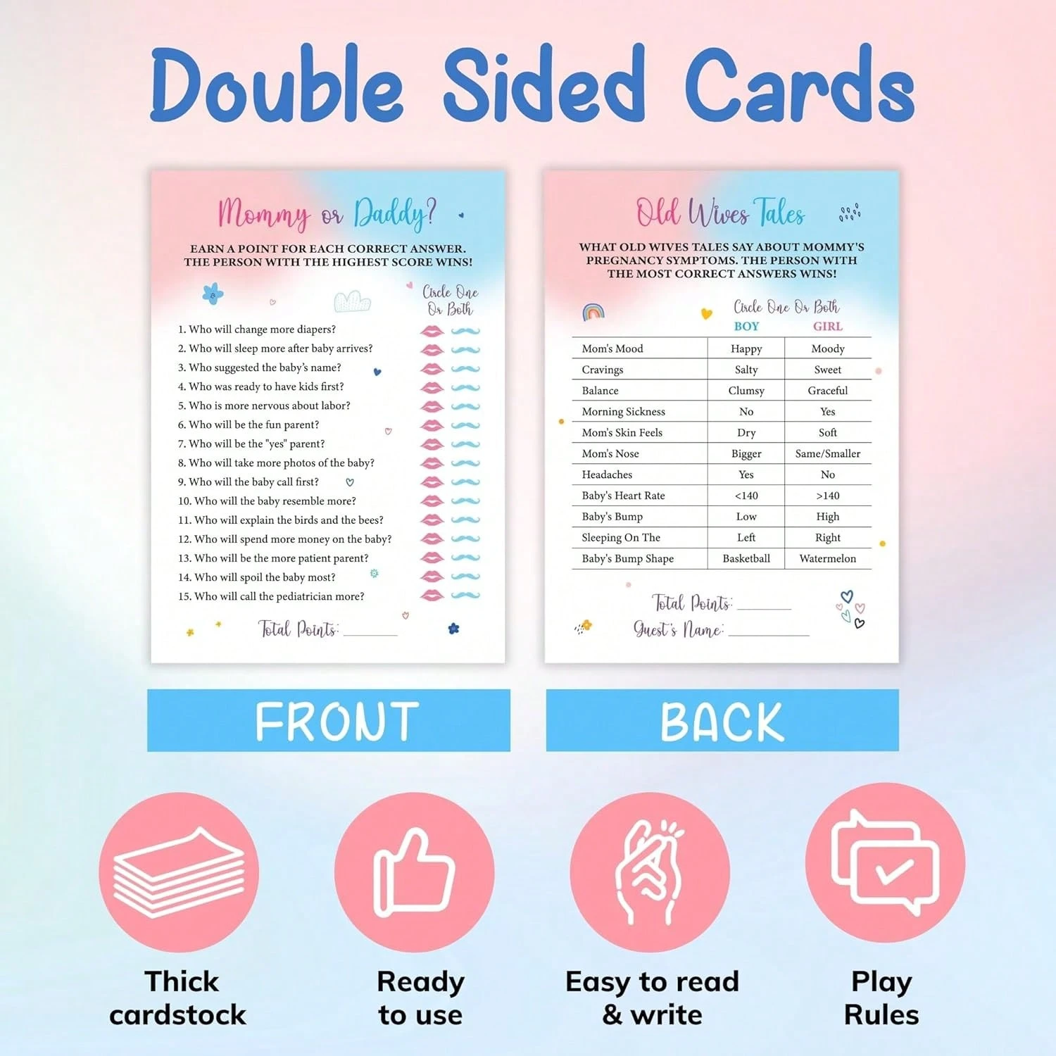 SpriteGru Gioco Di Bingo Per Baby Shower, Carte Di Bingo Bilingue Per Festa Di Rivelazione Del Sesso Baby Shower Giochi Favori Forniture Decorazioni Per Adulti