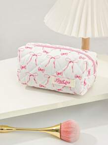 قطعة واحدة حقيبة مكياج مبطنة بشريط وفيونكة وردية، لعيد الحب ، الحب / الحبيب ، القلب ، XoXo/قبلة ، حقيبة تجميل متعددة الاستخدامات لتخزين الكوزميتيك والحمام والغسيل والمجوهرات والعطور ومستحضرات العناية بالبشرة والفرش والفوط الصحية والسماعات والعملات المعدنية والنظارات، مناسبة للمنزل والسفر والمدرسة والعمل ، مناسبة للنساء والطلاب ، هدايا عيد الميلاد وعيد الأم وهدايا المناسبات - بيج - مشاهدة 13