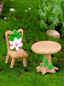 1set-Mini Fairy Garden Table And Chair Set, Yellow ABS Resin Doll House Furniture Decoration Kit, Micro-Landscape Art Deco Accessories, Fairy Garden Bench Dollhouse Accessories Statue DIY Decor Gift