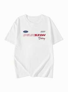 New Summer Women English Text Graphic Print Round Neck Casual Short Sleeve T-Shirt - White - View 4