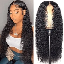 bling hair Perruque de cheveux humains avant en dentelle bouclée crépue de 30 pouces, perruque frontale en dentelle bouclée profonde brésilienne 13x4, perruques de fermeture humides et ondulées 4x4 pour femmes - Naturelle & Noire - Voir 2