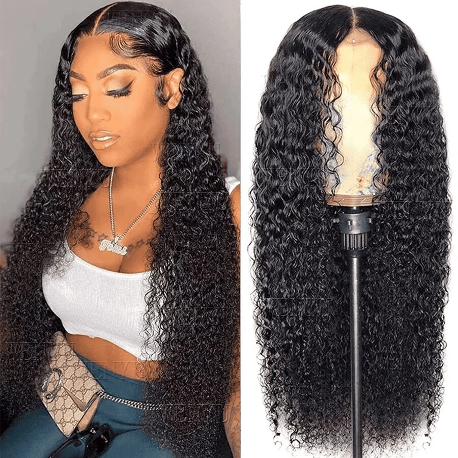 bling hair Perruque de cheveux humains avant en dentelle bouclée crépue de 30 pouces, perruque frontale en dentelle bouclée profonde brésilienne 13x4, perruques de fermeture humides et ondulées 4x4 pour femmes