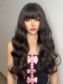 26 Inch Brown Long Curly Wigs For Women Natural Synthetic Heat Resistant Hair Wig Daily Party Cosplay Wigs - Black - View 4