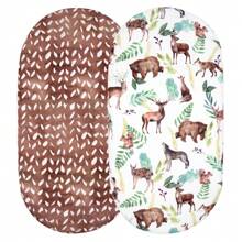 2PCS/Set Stretchy Ultra Soft Baby Bassinet Sheets Jersey Fitted Bassinet Sheet Set Jersey Knit Bassinet Mattress Sheets Universal Fit For Rectangle Round Oval Mattress - Multicolor - View 4