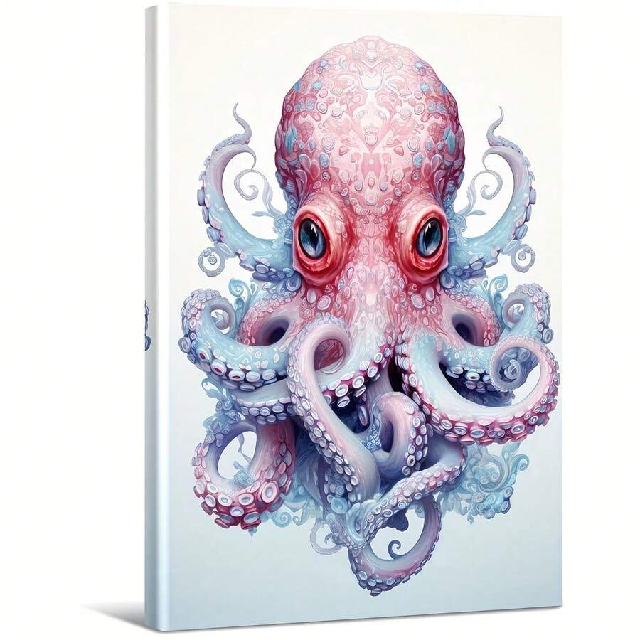 Abstract Octopus Illustration. Large Wooden Framed Wall Art Home Decor Canvas Painting- For Bedroom, Bathroom, Living Room, Office, Kitchen, Holiday Gift- 1pc - Multicolor - View 1
