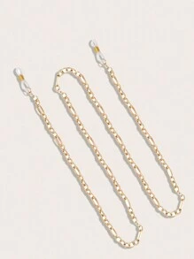 1条独特金属眼镜链，时尚扣环设计，眼镜挂绳，女士眼镜链，老花镜挂带，眼镜装饰配件，硅胶防滑眼镜带，理想礼物 - 金色 - 查看 4