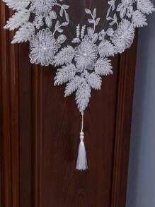 1 chiếc khăn trải bàn đính hạt thủ công, trang trí bàn bằng lưới thêu cao cấp thanh lịch, chống bụi, chịu nhiệt, thích hợp cho bàn ăn, bàn cà phê, sử dụng hàng ngày tại nhà, tiệc cưới ngày lễ - trắng - Xem 5