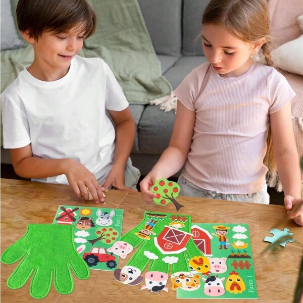 Brinquedo de Dedo de Fantoche de Feltro para Contar Histórias em Família - 2 Fantoches de Mão DIY para Contar Histórias, Artesanato de Feltro, Presentes Educativos, Feitos para Crianças com Luvas para Hora da História, Fantoches para Aprendizado Inicial e Brincadeiras de Interpretação, Adequado para Crianças Acima de 3 Anos, Época de Volta às Aulas, Presentes para a Páscoa e Outras Datas Comemorativas (Animais de Fazenda, Animais de Zoológico e Insetos)