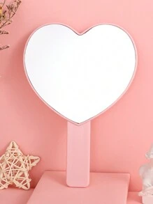 1pc Ins Style Love Handle Mirror Makeup Mirror Portable Makeup Mirror Handheld Heart-Shaped Travel Mirror With Handle, Can Be Held Or Desktop Mirror, Suitable For Dormitory, Office And Travel, Women's Makeup Mirror Compact