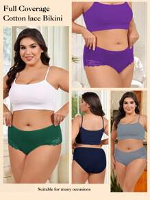 6条装加大码女士性感蕾丝比基尼低腰三角裤，弹力全包臀内裤，尺码0XL-4XL - 彩色 - 查看 4