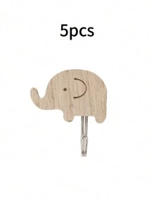 5pcs Wooden Animal Shaped Cute Wall Hooks, Children's Room Decor Self Adhesive Clothing Hanger Storage Hooks