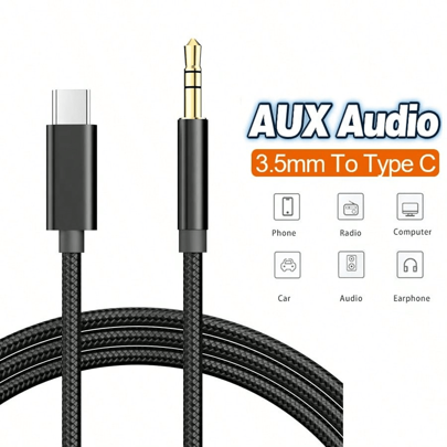 3.5ft USB-C To AUX Audio Cable, Type-C To 3.5mm Male Headphone Audio Jack Cord/AUX Cord/3.5mm Earphone Car Stereo Cable, More Compatible Than Other USB-C To 3.5mm AUX Audio Cables For Most Type-C Phones
