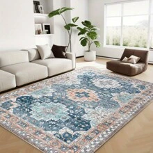 YIHOUSE-Home Decor, Room Decor, Bohemian Vintage Carpet - Large Living Room Carpet, Soft Carpet, Stain-Resistant Washable Machine Dining Room Carpet, Office Bedroom Non-Slip Backing, Home Decor Carpet, Blue Plaid - 彩色 - 查看 6