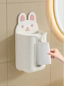 1 pièce Boîte à mouchoirs multifonctionnelle en forme de lapin, étagère de rangement murale, support de boîte à mouchoirs sans perçage pour salle de bain, décoration de salle de bain, organisateur de salle de bain, décoration d'automne, rentrée des classes