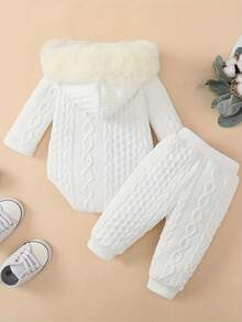 Baby Clothing Sets Girls Hoodie Long Sleeve Romper And Pants Outfit Toddler Baby Girl Fall Winter Outfits - trắng - Xem 2