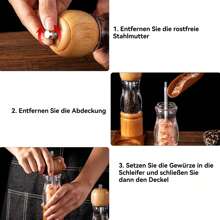 Salz und Pfeffermühle,Holz Gewürzmühle mit Keramikmahlwerk,Einstellbarer Schleifgrad,Gewürzmühlen 2er-Set,Manuelle Salzmühle,tklare Schicht