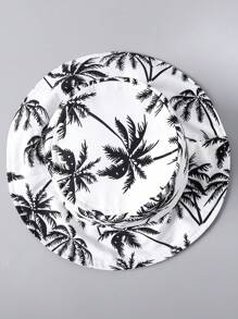 3pcs/Set Boys' Casual Summer Beach Holiday Coconut Tree Print Short Sleeve Shirt, Shorts And Hat - Black and White - View 3