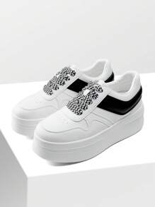 Women's Platform High Heel Fashion Sneakers – Lightweight, Stylish, And Classic Lace-Up Casual Walking Shoes - 黑與白 - 查看 5