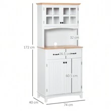 HOMCOM Freestanding Kitchen Cupboard, Kitchen Storage Cabinet With Framed Glass Doors, 2 Drawers, Microwave Counter, White - White - View 5