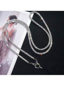 1 Pc Luxury Crystal String Long Diagonal Crossbody Purse Strap, Fashion Rhinestone Phone Lanyard, High-End - Multicolor - View 13