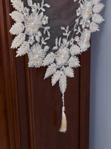 1 chiếc khăn trải bàn đính hạt thủ công, khăn trải bàn bằng vải tuyn cao cấp thanh lịch, chống bụi, chịu nhiệt, thích hợp cho bàn ăn, bàn cà phê, trang trí nhà cửa hàng ngày và tiệc cưới ngày lễ - Màu be - Xem 5