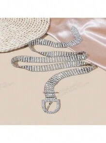 1 pièce Ceinture de taille avec cristaux pour femme, ceinture polyvalente entièrement cloutée de strass, convient aux robes, jeans, Noël, fête sur la plage, Halloween, ceinture de taille style chaîne Y2K, convient aux jeans, robes, pantalons, argent, mariage, printemps/été/automne/hiver