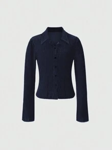 Blusa aderente a costine di un unico colido, con maniche a sbuffo, stile di moda Y2K, adatta per primavera estate autunno, casual, vacanze e uso quotidiano/pendolare