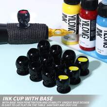 200 piezas/pieza Tazas de tinta para tatuajes con forma de calavera, tapas de contenedor de pigmento para maquillaje permanente desechables y creativas - Multicolor - Ver 2