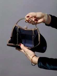 闪闪发光，闪亮迷人，优雅，精致的 1 件水钻装饰时尚金属晚宴手拿包，适合女性派对、婚礼、宴会晚宴包、派对女孩、女士晚宴包，适合女性参加派对、婚礼、舞会、晚宴/宴会，是送给女性的最佳礼物 - 藏蓝色 - 查看 4