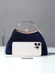 闪闪发光，闪亮迷人，优雅，精致的 1 件水钻装饰时尚金属晚宴手拿包，适合女性派对、婚礼、宴会晚宴包、派对女孩、女士晚宴包，适合女性参加派对、婚礼、舞会、晚宴/宴会，是送给女性的最佳礼物 - 藏蓝色 - 查看 3