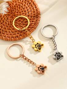 1pc Customizable Photo Projection Dog Paw Pendant Key Chain, Stainless Steel Key Ring With Pet Photo, Christmas Gift - Silver - View 3