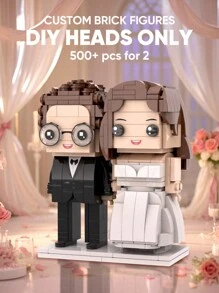 1个定制迷你人偶，个性化积木人偶，情侣定制积木人偶，定制方形脸积木头，定制积木人偶，适合14岁以上成人作为个性化迷你人偶礼物，定制迷你积木套装，仅头部可定制，送给男友的礼物，家居装饰客厅 - 新郎與新娘款式2 - 查看 2