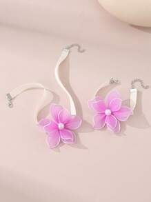 2pcs/Set Girls Flower Ribbon Necklace And Bracelet Set - Flowers - View 14