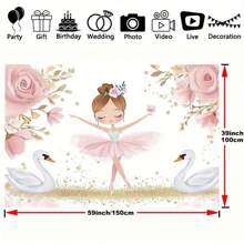 1pc Classic Pink Ballerina Birthday Backdrop, Polyester Floor Stand, Multipurpose, Powered-Free, Elegant Candle & Gift Design, Suitable For Photography Studio
