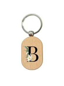 Daisy Flower Letter A-Z Pattern Wooden Keychain, First Letter Wooden Pendant, Creative Small Gift That Can Be Carved, Bag Pendant, Wooden Label, Keychain, Ring, Carved Blank Wooden Board, Diy Accessory, Single-Sided Printing - Apricot - View 13
