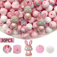 30pcs/52pcs Bunny Egg Shape Silicone Bead Set, Easter Jewelry DIY Gift, Suitable For Necklace, Bracelet, Home Decor - Ideal Handmade Gift