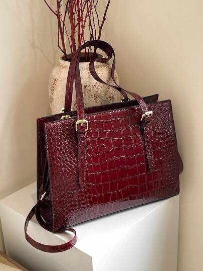 New Stone Textured Large Capacity Women's Tote Bag, PU Material, Suitable For Commute In Winter