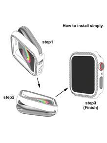 1个男女通用银色钻石装饰超薄钢化玻璃表壳，防刮保护套，兼容 38/40/41/42/44/45/46/49mm，兼容 Series Ultra/SE/11/10/9/8/7/6/5/4/3/2/1，智能手表表壳配件